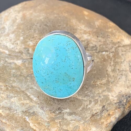 Men's Navajo Blue Kingman Turquoise Ring | Sterling Silver Oval | Sz 10 | 14885