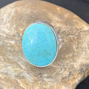 Men's Navajo Blue Kingman Turquoise Ring | Sterling Silver Oval | Sz 10 | 14885