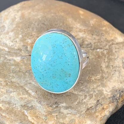 Men's Navajo Blue Kingman Turquoise Ring | Sterling Silver Oval | Sz 10 | 14885