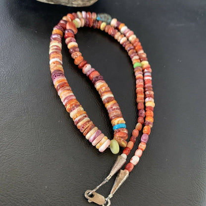 Navajo Spiny Oyster Turquoise Necklace | Sterling Silver | 22" | Authentic Native American Handmade | 10694