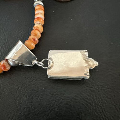 Navajo Pearls Sterling Silver Necklace with Orange Spiny Oyster Pendant | 17049