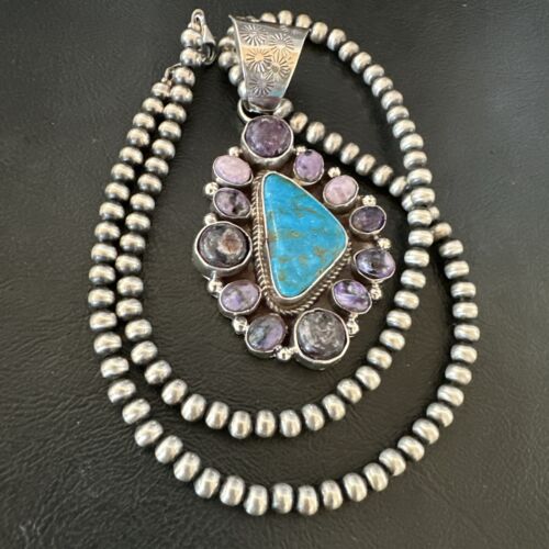 Navajo Purple Charoite Turquoise Pendant Necklace | Sterling Silver | Multi-Stone | 17189