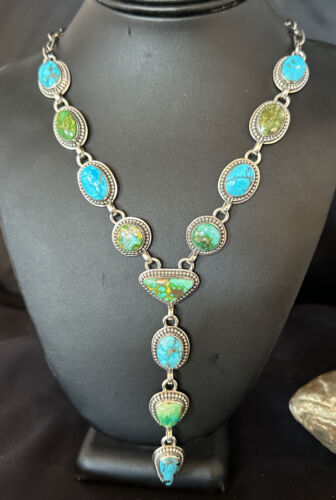 Navajo Lariat Necklace | Rare Blue Green Sonoran Gold Turquoise | 15459