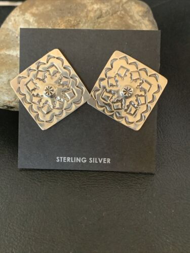 Navajo Stamped Sterling Silver Earrings Set | Authentic Native American Handmade | 1198