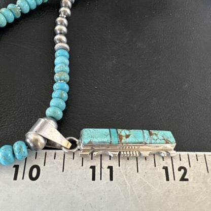 Turquoise #8 Inlay Pendant Necklace | Navajo Sterling Silver | Authentic Native American Handmade | 17072