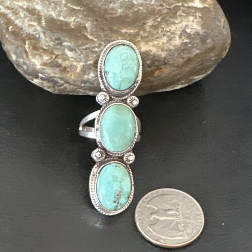 Navajo Blue Dry Creek Turquoise Multi-Stone Ring | Authentic Native American Sterling Silver | Sz 10 | 16733