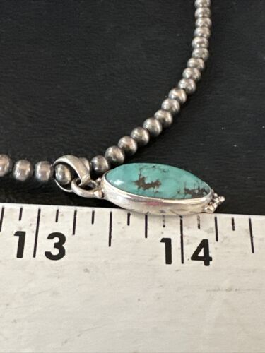 Navajo Pearls Kingman Turquoise Pendant Necklace | Sterling Silver | Authentic Native American Handmade | 14896