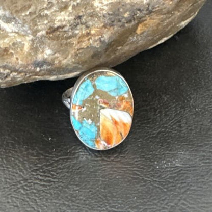 Navajo Turquoise Spiny Oyster Ring | Sterling Silver | Sz 8 | Authentic Native American Handmade | 16622