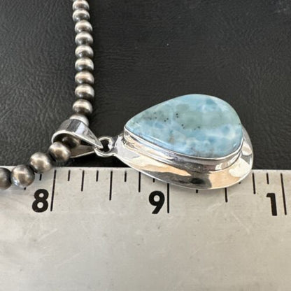 Navajo Blue Larimar Pendant Necklace | Sterling Silver Beads | Authentic Native American Handmade | 17562