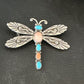 Navajo Dragonfly Pin Pendant | Blue Turquoise & Coral | Sterling Silver | Authentic Native American Handmade | 15236