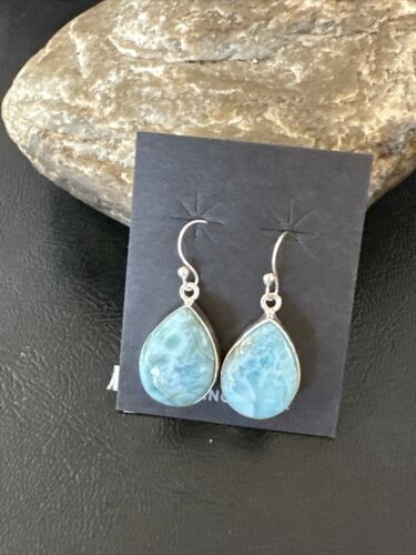 Navajo Blue Larimar Dangle Earrings | Sterling Silver | Authentic Native American Handmade | 17291