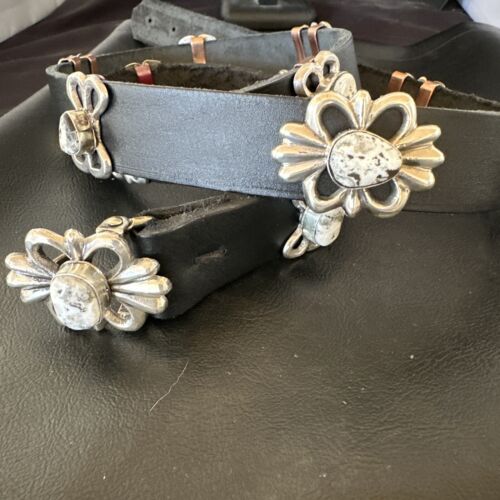 Men's White Buffalo Turquoise Concho Belt | Sterling Silver Navajo Tufa | Authentic Native American Handmade | 16684