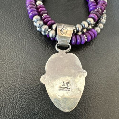 Navajo Sugilite Bead Necklace Set | 3 Strands | Sterling Silver | 21" | Authentic Native American Handmade | 16792