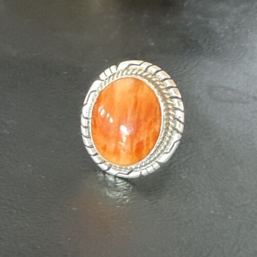 Navajo Orange Spiny Oyster Ring | Sterling Silver | Sz 7.5 | Authentic Native American Handmade | 16029