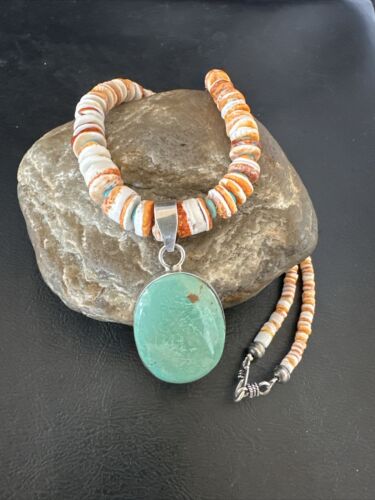 Navajo Green Turquoise Pendant | Sterling Silver | Authentic Native American Handmade | 17452