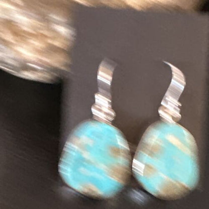 Navajo Blue Turquoise Dangle Earrings | Sterling Silver | Authentic Native American Handmade | 15433