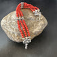 Women's Red Coral 3-Strand Bead Sterling Silver Bracelet 7.5" | Navajo Jewelry | 16468