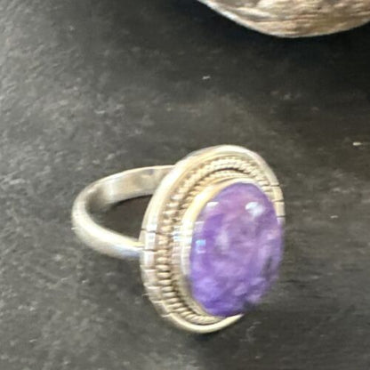 Navajo Purple Charoite Oval Ring | Sterling Silver | Sz 10 | Authentic Native American Handmade | 15542