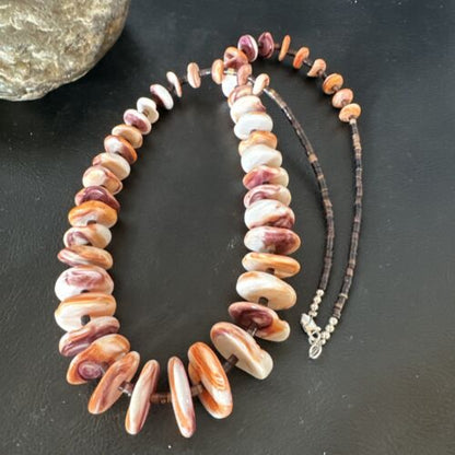 Navajo Red Spiny Oyster Shell Necklace | Sterling Silver | Authentic Native American | 24" | 16381