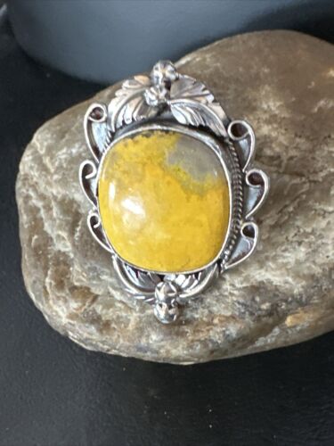Navajo Yellow Bumble Bee Jasper Ring | Sterling Silver | Sz 10 | Authentic Native American Handmade | 14948