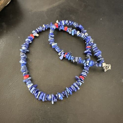 Navajo Lapis Lazuli Coral Necklace | Sterling Silver | 19" | Authentic Native American Handmade | 17606