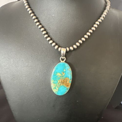 Blue Kingman Turquoise Pendant | Navajo Pearls | Sterling Silver Necklace 20" | 16688