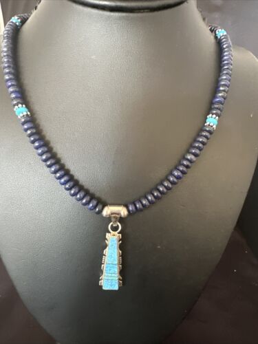 Navajo Opal, Lapis & Turquoise Pendant Necklace | Sterling Silver | Authentic Native American Handmade | 15637