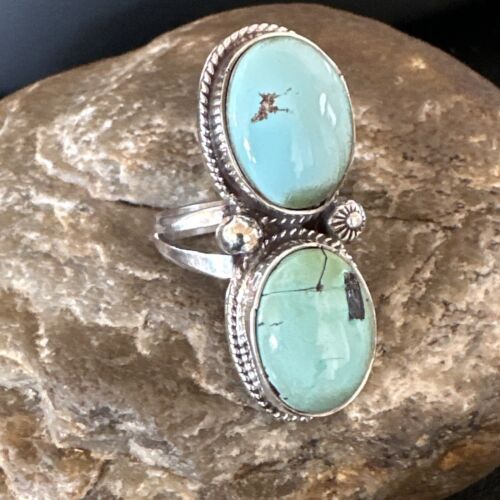 Navajo Blue Dry Creek Turquoise Multi-Stone Ring | Authentic Native American Sterling Silver | Sz 9.5 | 16737