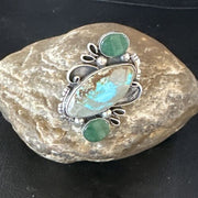 Navajo Green Turquoise Cluster Ring | Authentic Native American Sterling Silver | Multi-Stone | Sz 9 | 14843