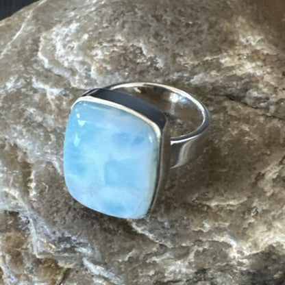 Navajo Blue Larimar Ring | Sterling Silver | Sz 7 | Authentic Native American Handmade | 17655