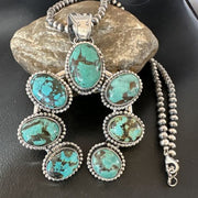 Men's Blue Turquoise Naja Pendant | Navajo Pearls Sterling Silver Necklace | Authentic Native American Handmade | 16180