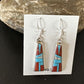 Navajo Blue Turquoise Red Coral Inlay Earrings | Sterling Silver | 1" | Authentic Native American Handmade | 15701