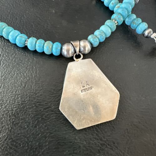 Navajo Turquoise Inlay Pendant Necklace | Sterling Silver | Authentic Native American Handmade | 17077