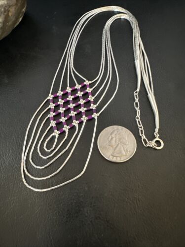 Navajo Crisscross Purple Sugilite Heishi Liquid Sterling Silver 5-Strand Necklace | 22" | 15879