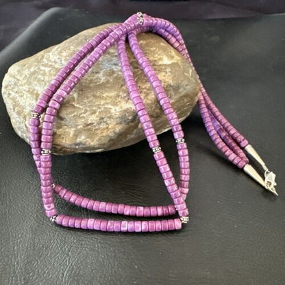 Stabilized Purple Sugilite Beads Necklace | Sterling Silver Tubes | 2-Strand | 17488