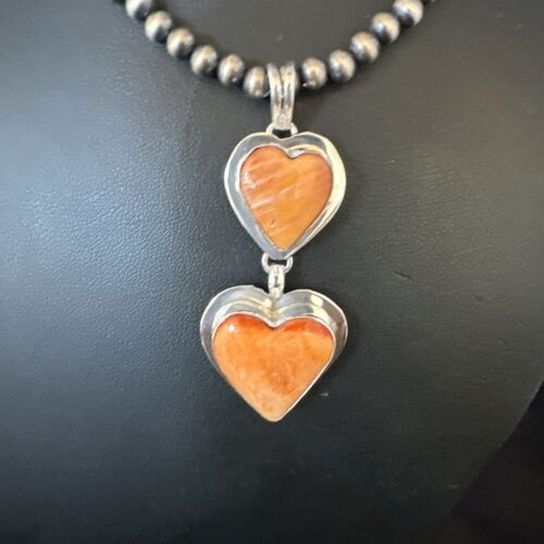 Navajo Spiny Oyster Heart Pendant Necklace | Sterling Silver | Authentic Native American Handmade | 15016