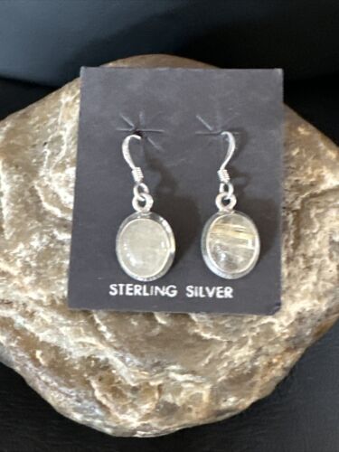 Navajo White Moonstone Dangle Earrings | Sterling Silver | Authentic Native American Handmade | 15311