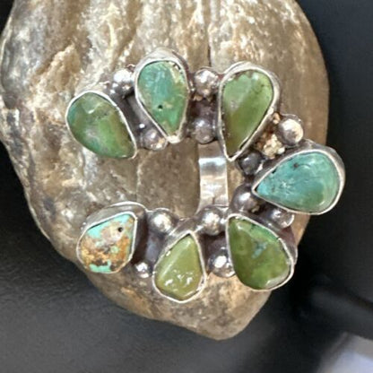 Navajo Green Turquoise Multi-Stone Cluster Ring | Authentic Native American Sterling Silver | Sz 11 | 15659