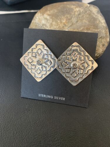 Navajo Stamped Square Earrings | Sterling Silver | Authentic Native American Handmade | 1198