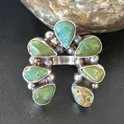 Navajo Green Turquoise Multi-Stone Cluster Ring | Authentic Native American Sterling Silver | Sz 11 | 15659
