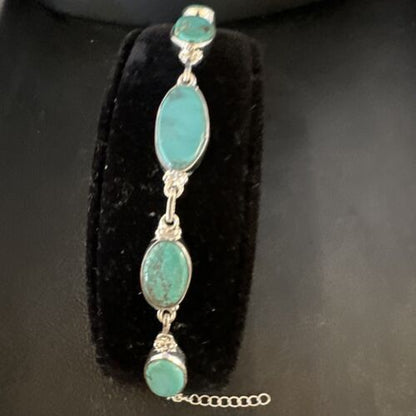 Navajo Blue Turquoise Link Bracelet | Sterling Silver | 8" | Authentic Native American Handmade | 15468