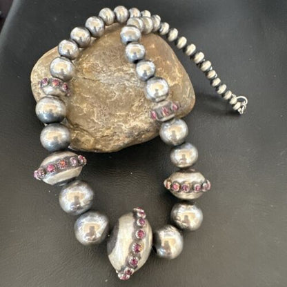 Navajo Purple Spiny Oyster Pearls Necklace | Graduated Sterling Silver | 21" | Authentic Native American Handmade | 16617