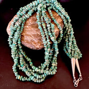 Navajo Green Turquoise Nugget Necklace | 5 Strand | Sterling Silver | Authentic Native American Handmade | 16321