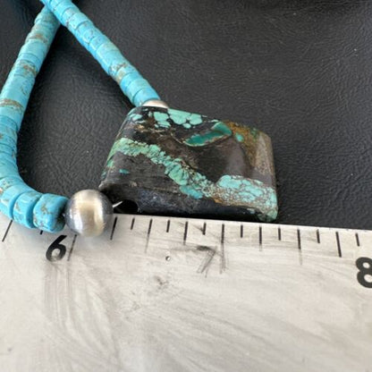 Navajo SpiderWeb Turquoise Heishi Pearls Necklace | Sterling Silver | 20" | Authentic Native American Handmade | 17098