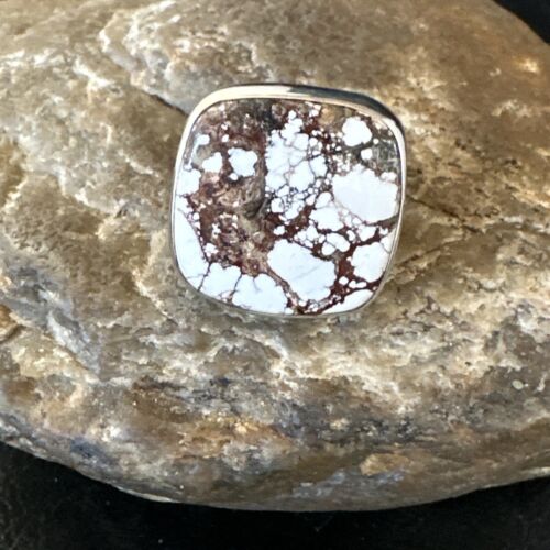 Women's Wild Horse Turquoise Ring | Navajo Sterling Silver | Sz 7 Adjustable | Authentic Native American Handmade | 15545