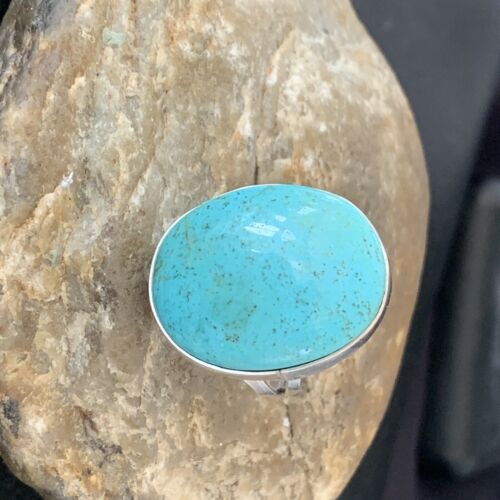 Men's Navajo Blue Kingman Turquoise Ring | Sterling Silver Oval | Sz 10 | 14885