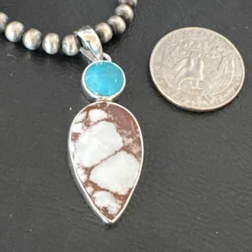 Navajo Wild Horse Blue Kingman Turquoise Necklace | Sterling Silver | Authentic Native American Handmade | 17318