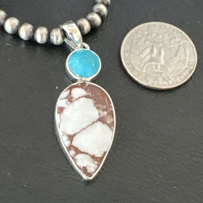 Navajo Wild Horse Blue Kingman Turquoise Necklace | Sterling Silver | Authentic Native American Handmade | 17318