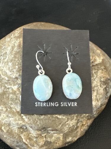 Navajo Blue Larimar Dangle Earrings | Sterling Silver | Authentic Native American Handmade | 17295