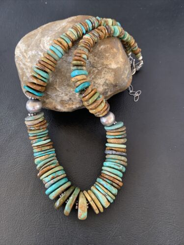 Authentic Navajo Sterling Silver Necklace | Blue-Green Turquoise | Southwestern Style | 18" | 1501